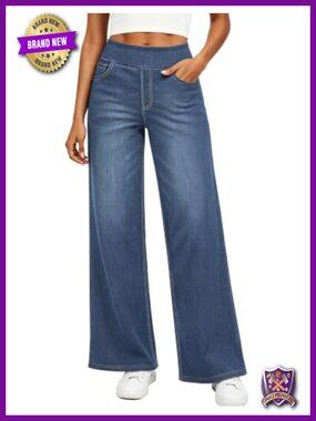 Wide Leg High Waist Stretch Pull On Jeans with Pockets